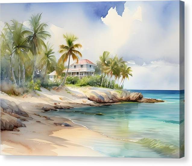 Nassau, Canvas Print, Watercolor, Impressionistic Landscape, Beach Artwork, Beach Landscape, Bahamas Art, Wall Décor, Wall Art