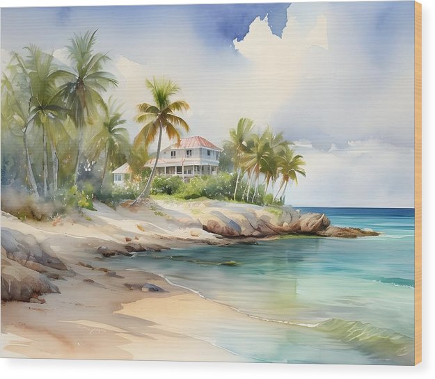 Nassau, Wood Print, Watercolor, Impressionistic Landscape, Beach Artwork, Beach Landscape, Bahamas Art, Wall Décor, Wall Art