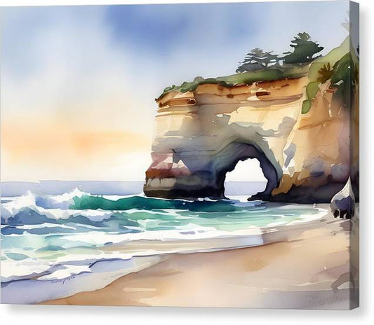 Natural Bridges, Canvas Print, Watercolor, Impressionistic Landscape, Beach Artwork, Beach Landscape, Beach Art, California Art, Wall Décor, Wall Art