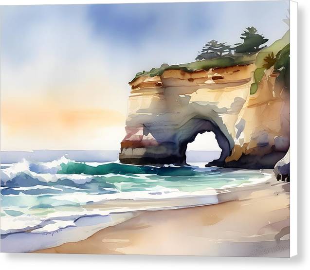 Natural Bridges, Canvas Print, Watercolor, Impressionistic Landscape, Beach Artwork, Beach Landscape, Beach Art, California Art, Wall Décor, Wall Art