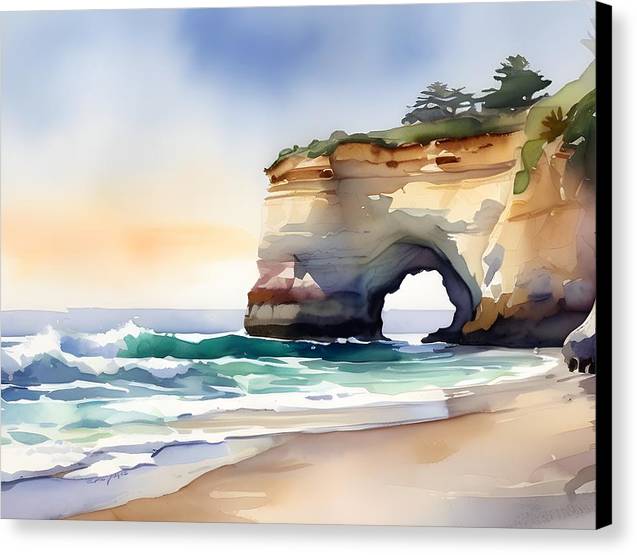 Natural Bridges, Canvas Print, Watercolor, Impressionistic Landscape, Beach Artwork, Beach Landscape, Beach Art, California Art, Wall Décor, Wall Art