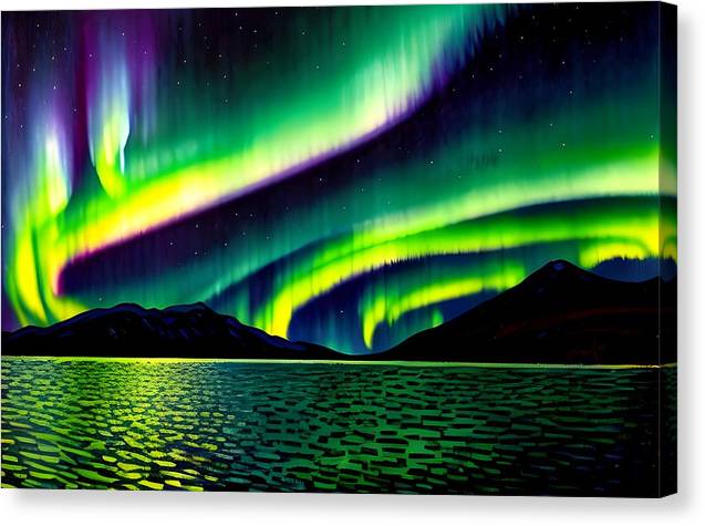 Northern Lights, Canvas Print, Oil on Canvas, Landscape Painting, Impressionistic Landscape, Alaska Landscape, Prince William Sound