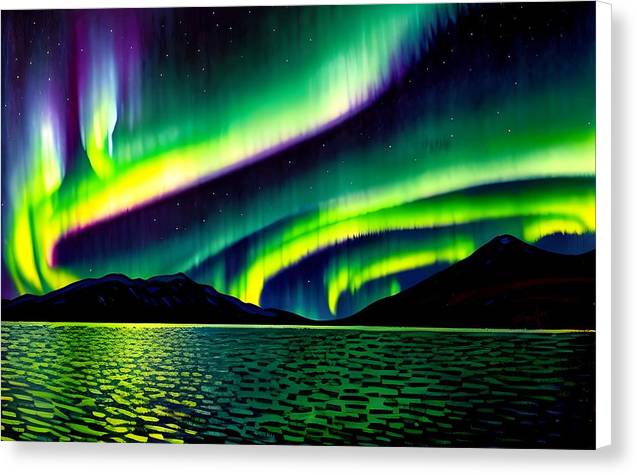 Northern Lights, Canvas Print, Oil on Canvas, Landscape Painting, Impressionistic Landscape, Alaska Landscape, Prince William Sound