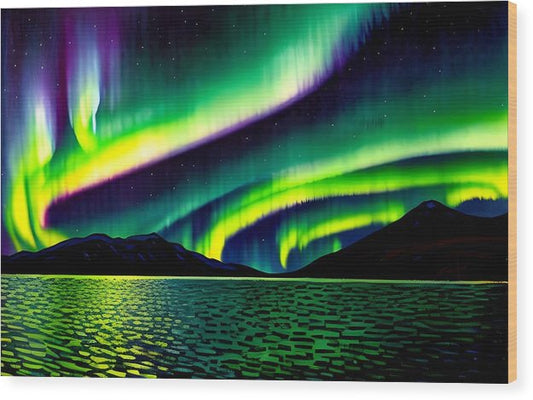 Northern Lights, Wood Print, Oil on Canvas, Landscape Painting, Impressionistic Landscape, Alaska Landscape, Prince William Sound