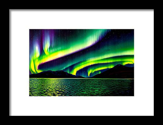 Northern Lights, Framed Print, Oil on Canvas, Landscape Painting, Impressionistic Landscape, Alaska Landscape, Prince William Sound