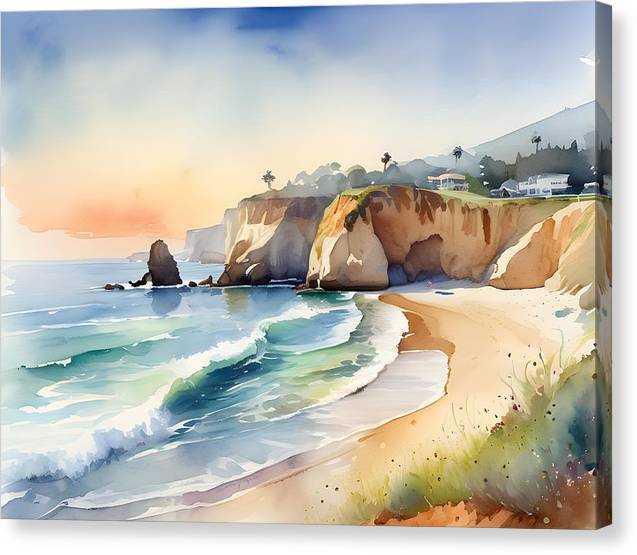 Panther Beach, Canvas Print, Watercolor, Impressionistic Landscape, Beach Artwork, Beach Landscape, Beach Art, California Art, Wall Décor, Wall Art