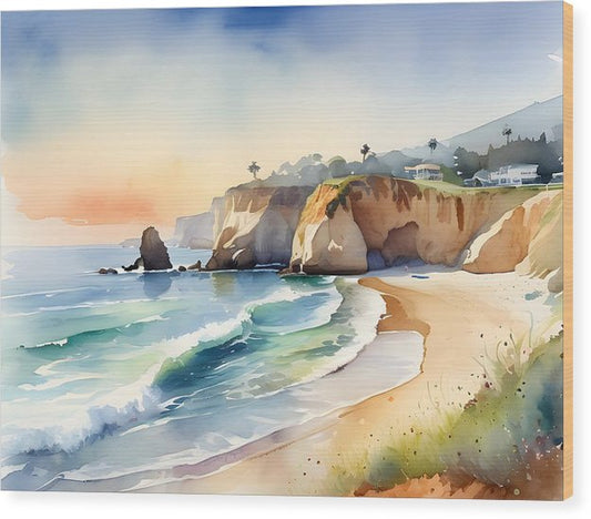 Panther Beach, Wood Print, Watercolor, Impressionistic Landscape, Beach Artwork, Beach Landscape, Beach Art, California Art, Wall Décor, Wall Art