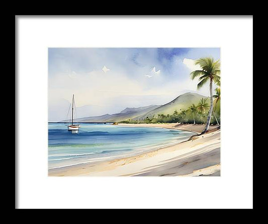 Pinneys Beach, Framed Print, Watercolor, Impressionistic Landscape, Beach Artwork, Beach Landscape, Nevis Art, Wall Décor, Wall Art