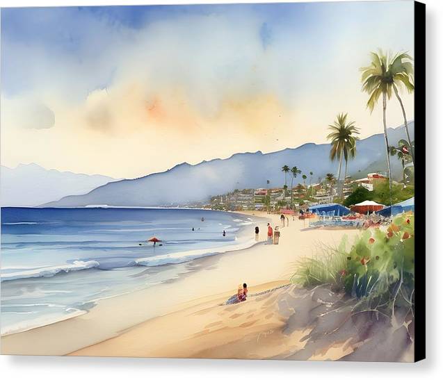 Playa Camarones, Canvas Print, Watercolor, Impressionistic Landscape, Beach Artwork, Beach Landscape, Mexico Art, Wall Décor, Wall Art