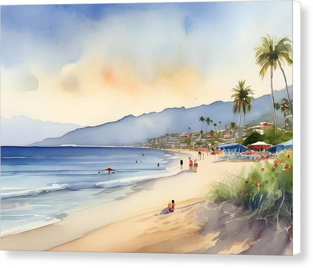 Playa Camarones, Canvas Print, Watercolor, Impressionistic Landscape, Beach Artwork, Beach Landscape, Mexico Art, Wall Décor, Wall Art