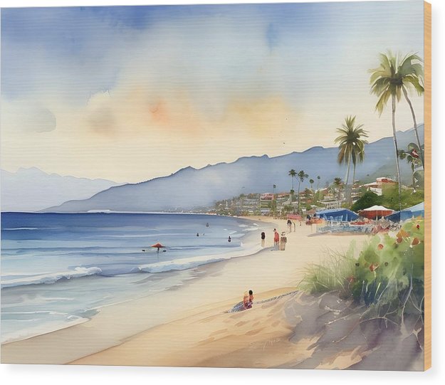 Playa Camarones, Wood Print, Watercolor, Impressionistic Landscape, Beach Artwork, Beach Landscape, Mexico Art, Wall Décor, Wall Art