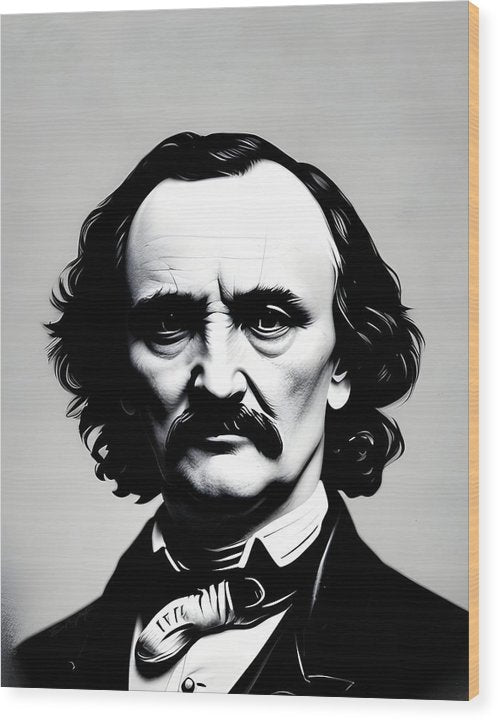 Edgar Allan Poe, Charcoal Pencil Portrait, Wood Print, Edgar Allan Poe Portrait, Edgar Allan Poe Artwork, Wall Décor, Wall Art, Art Piece