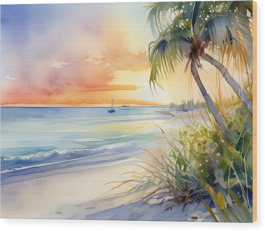 Sanibel Island, Wood Print, Watercolor, Impressionistic Landscape, Beach Artwork, Beach Landscape, Florida Art, Wall Décor, Wall Art