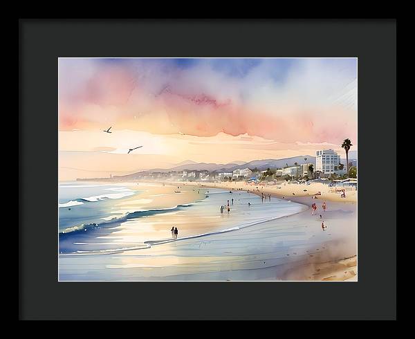 Santa Monica Beach, Framed Print, Watercolor, Impressionistic Landscape, Beach Artwork, Beach Landscape, California Art, Wall Décor, Wall Art