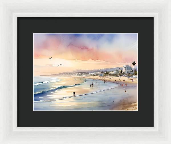 Santa Monica Beach, Framed Print, Watercolor, Impressionistic Landscape, Beach Artwork, Beach Landscape, California Art, Wall Décor, Wall Art