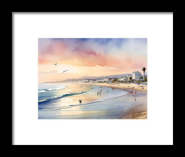 Santa Monica Beach, Framed Print, Watercolor, Impressionistic Landscape, Beach Artwork, Beach Landscape, California Art, Wall Décor, Wall Art