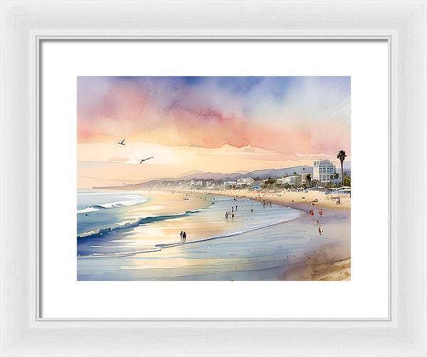 Santa Monica Beach, Framed Print, Watercolor, Impressionistic Landscape, Beach Artwork, Beach Landscape, California Art, Wall Décor, Wall Art