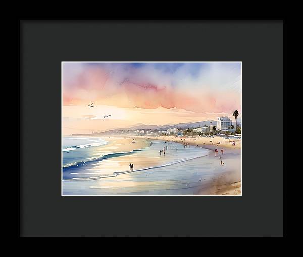 Santa Monica Beach, Framed Print, Watercolor, Impressionistic Landscape, Beach Artwork, Beach Landscape, California Art, Wall Décor, Wall Art