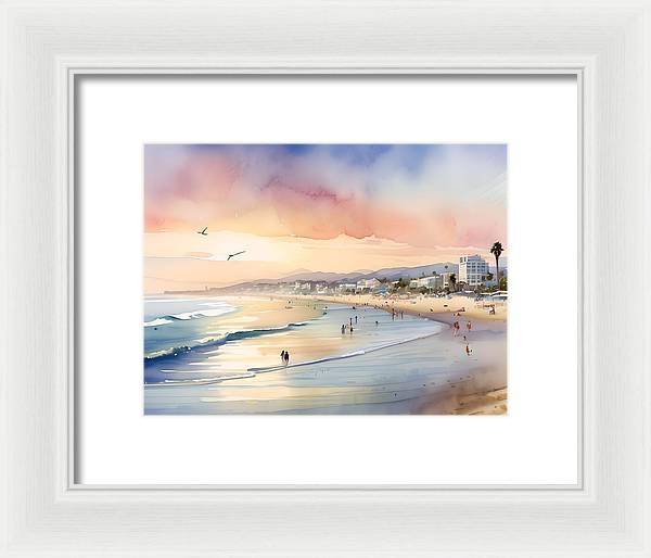 Santa Monica Beach, Framed Print, Watercolor, Impressionistic Landscape, Beach Artwork, Beach Landscape, California Art, Wall Décor, Wall Art