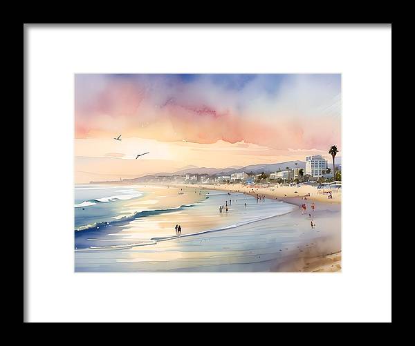 Santa Monica Beach, Framed Print, Watercolor, Impressionistic Landscape, Beach Artwork, Beach Landscape, California Art, Wall Décor, Wall Art