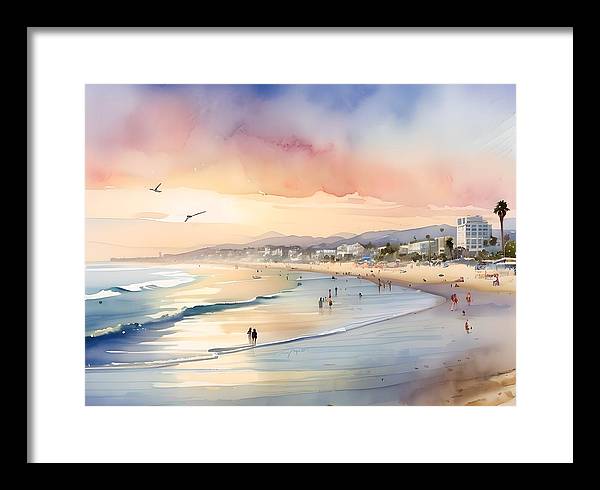 Santa Monica Beach, Framed Print, Watercolor, Impressionistic Landscape, Beach Artwork, Beach Landscape, California Art, Wall Décor, Wall Art