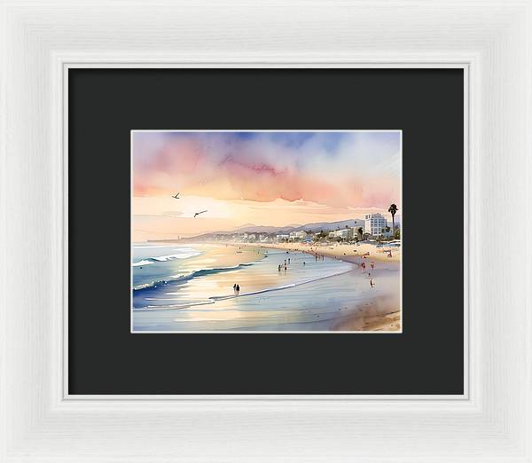 Santa Monica Beach, Framed Print, Watercolor, Impressionistic Landscape, Beach Artwork, Beach Landscape, California Art, Wall Décor, Wall Art