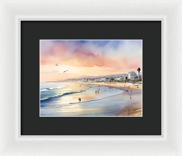 Santa Monica Beach, Framed Print, Watercolor, Impressionistic Landscape, Beach Artwork, Beach Landscape, California Art, Wall Décor, Wall Art