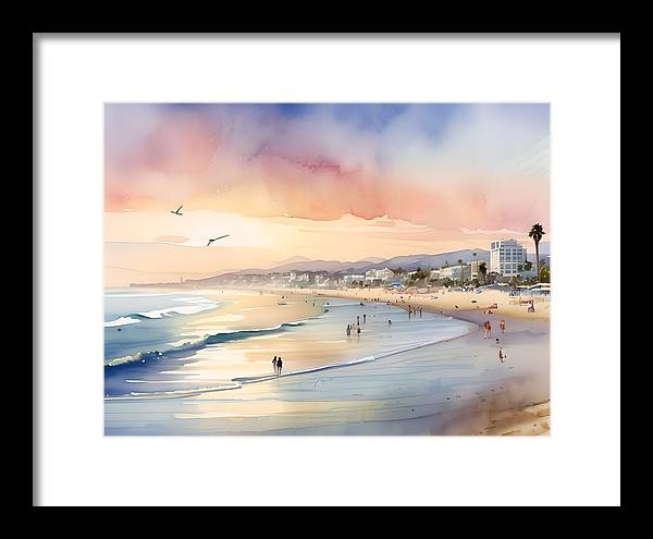 Santa Monica Beach, Framed Print, Watercolor, Impressionistic Landscape, Beach Artwork, Beach Landscape, California Art, Wall Décor, Wall Art