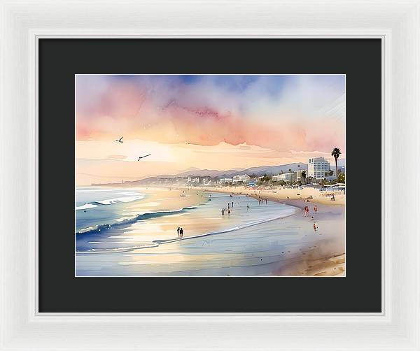 Santa Monica Beach, Framed Print, Watercolor, Impressionistic Landscape, Beach Artwork, Beach Landscape, California Art, Wall Décor, Wall Art