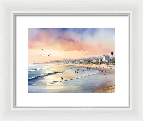 Santa Monica Beach, Framed Print, Watercolor, Impressionistic Landscape, Beach Artwork, Beach Landscape, California Art, Wall Décor, Wall Art