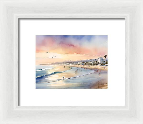 Santa Monica Beach, Framed Print, Watercolor, Impressionistic Landscape, Beach Artwork, Beach Landscape, California Art, Wall Décor, Wall Art