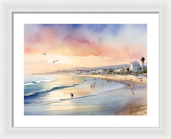 Santa Monica Beach, Framed Print, Watercolor, Impressionistic Landscape, Beach Artwork, Beach Landscape, California Art, Wall Décor, Wall Art