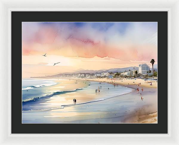 Santa Monica Beach, Framed Print, Watercolor, Impressionistic Landscape, Beach Artwork, Beach Landscape, California Art, Wall Décor, Wall Art