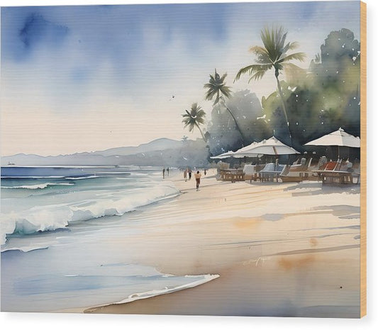 Seminyak Beach, Wood Print, Watercolor, Impressionistic Landscape, Beach Artwork, Beach Landscape, Bali Art, Wall Décor, Wall Art