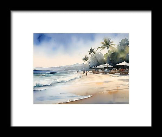 Seminyak Beach, Framed Print, Watercolor, Impressionistic Landscape, Beach Artwork, Beach Landscape, Bali Art, Wall Décor, Wall Art