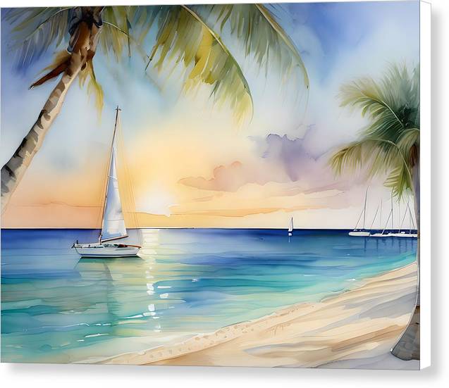 Seven Mile Beach, Canvas Print, Watercolor, Impressionistic Landscape, Beach Artwork, Beach Landscape, Grand Cayman Art, Wall Décor, Wall Art