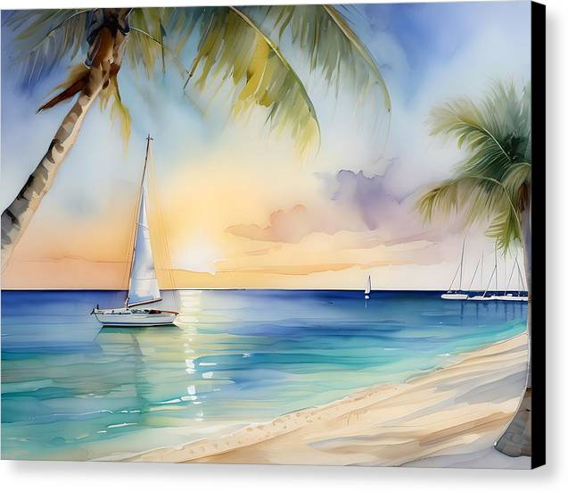 Seven Mile Beach, Canvas Print, Watercolor, Impressionistic Landscape, Beach Artwork, Beach Landscape, Grand Cayman Art, Wall Décor, Wall Art