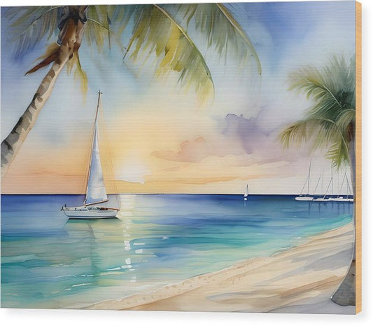 Seven Mile Beach, Wood Print, Watercolor, Impressionistic Landscape, Beach Artwork, Beach Landscape, Grand Cayman Art, Wall Décor, Wall Art