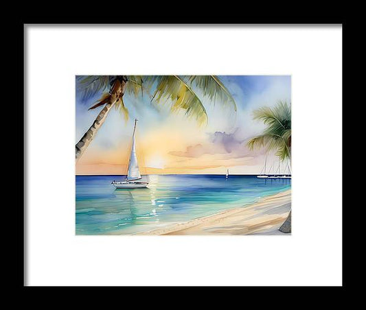 Seven Mile Beach, Framed Print, Watercolor, Impressionistic Landscape, Beach Artwork, Beach Landscape, Grand Cayman Art, Wall Décor, Wall Art