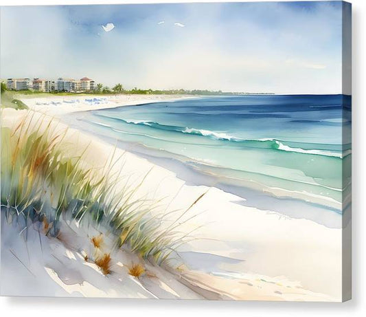 Siesta Beach, Canvas Print, Watercolor, Impressionistic Landscape, Beach Artwork, Beach Landscape, Florida Art, Wall Décor, Wall Art