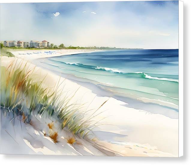 Siesta Beach, Canvas Print, Watercolor, Impressionistic Landscape, Beach Artwork, Beach Landscape, Florida Art, Wall Décor, Wall Art