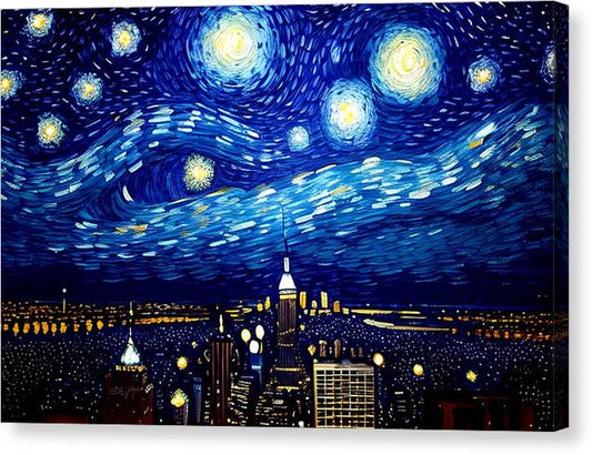 Starry Night in NYC, Canvas Print, Oil On Canvas, Impressionistic Landscape, New York City, New York Landscape, New York Artwork, Wall Art, Wall Décor