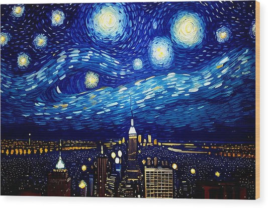 Starry Night in NYC, Wood Print, Oil On Canvas, Impressionistic Landscape, New York City, New York Landscape, New York Artwork, Wall Art, Wall Décor