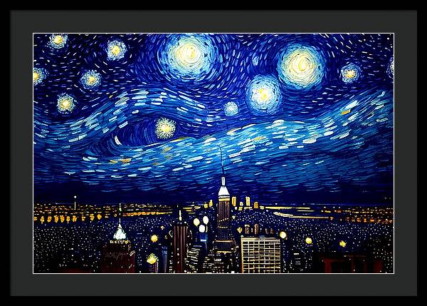 Starry Night in NYC, Framed Print, Oil On Canvas, Impressionistic Landscape, New York City, New York Landscape, New York Artwork, Wall Art, Wall Décor
