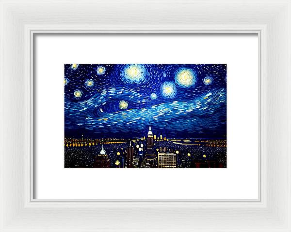 Starry Night in NYC, Framed Print, Oil On Canvas, Impressionistic Landscape, New York City, New York Landscape, New York Artwork, Wall Art, Wall Décor