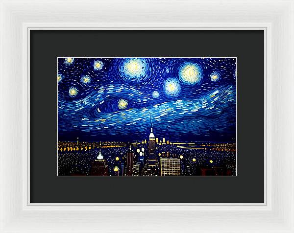 Starry Night in NYC, Framed Print, Oil On Canvas, Impressionistic Landscape, New York City, New York Landscape, New York Artwork, Wall Art, Wall Décor