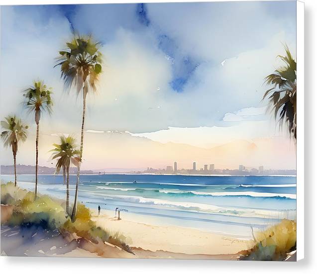 Sunny San Diego, Canvas Print, Watercolor, Impressionistic Landscape, Beach Artwork, Beach Landscape, California Art, Wall Décor, Wall Art