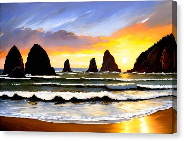 Sunset at Cannon Beach, Canvas Print, Oil on Canvas, Landscape Painting, Impressionistic Landscape, Oregon Landscape, Beach Landscape, Impressionistic Oregon, Wall Art, Wall Décor, Artwork, Art Piece