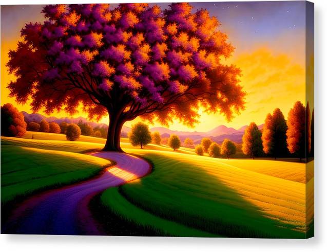 The Golden Hour, Canvas Print, Oil On Canvas, Impressionistic Landscape, Landscape Art, Countryside Artwork, Golden Hour Art, Wall Décor