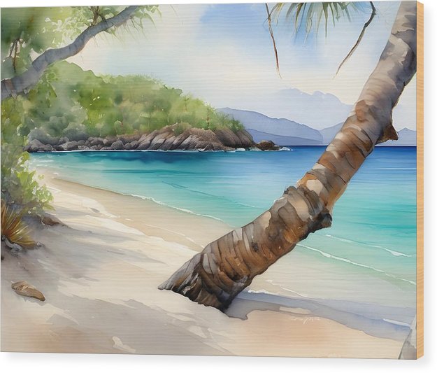 Trunk Bay, Wood Print, Watercolor, Impressionistic Landscape, Beach Artwork, Beach Landscape, Virgin Islands Art, Wall Décor, Wall Art